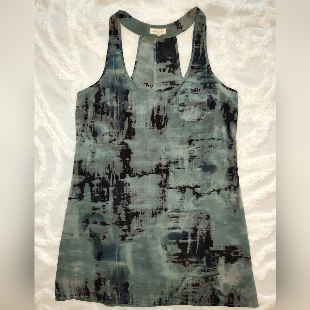 Silence + Noise Abstract Acid Wash Racerback Tunic Tank Top Sage Gray Small
